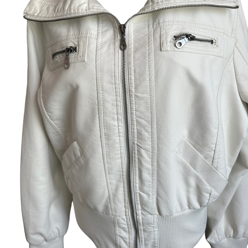 Louis Paris White Faux Leather Zip Up Bomber Jacket Size 2X - Picture 5 of 17